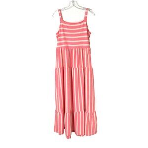 Cat & Jack Girls Tiered Maxi Sun Dress Size XXL 18 Plus Coral Stripe Back Cutout